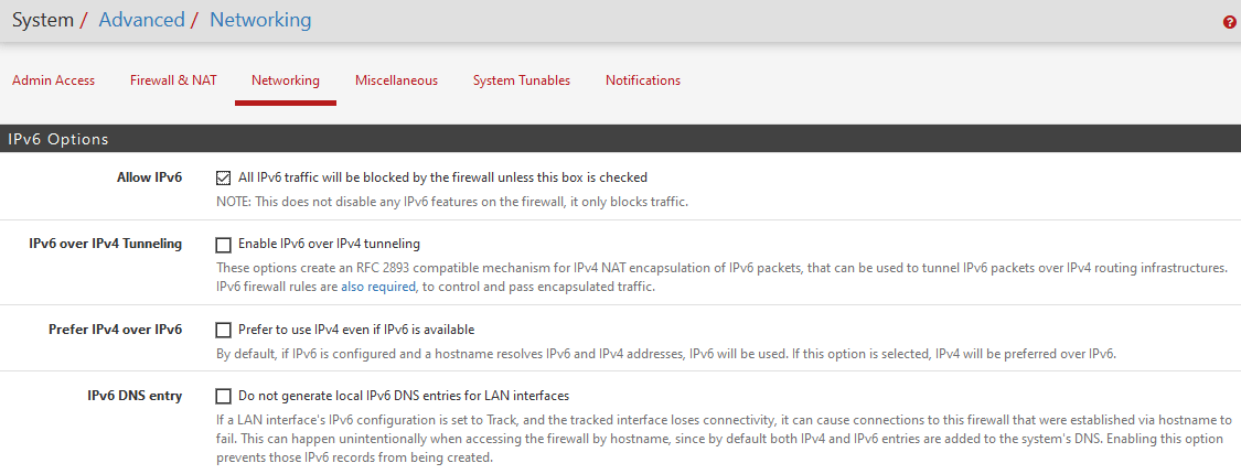 pfsense enable IPv6