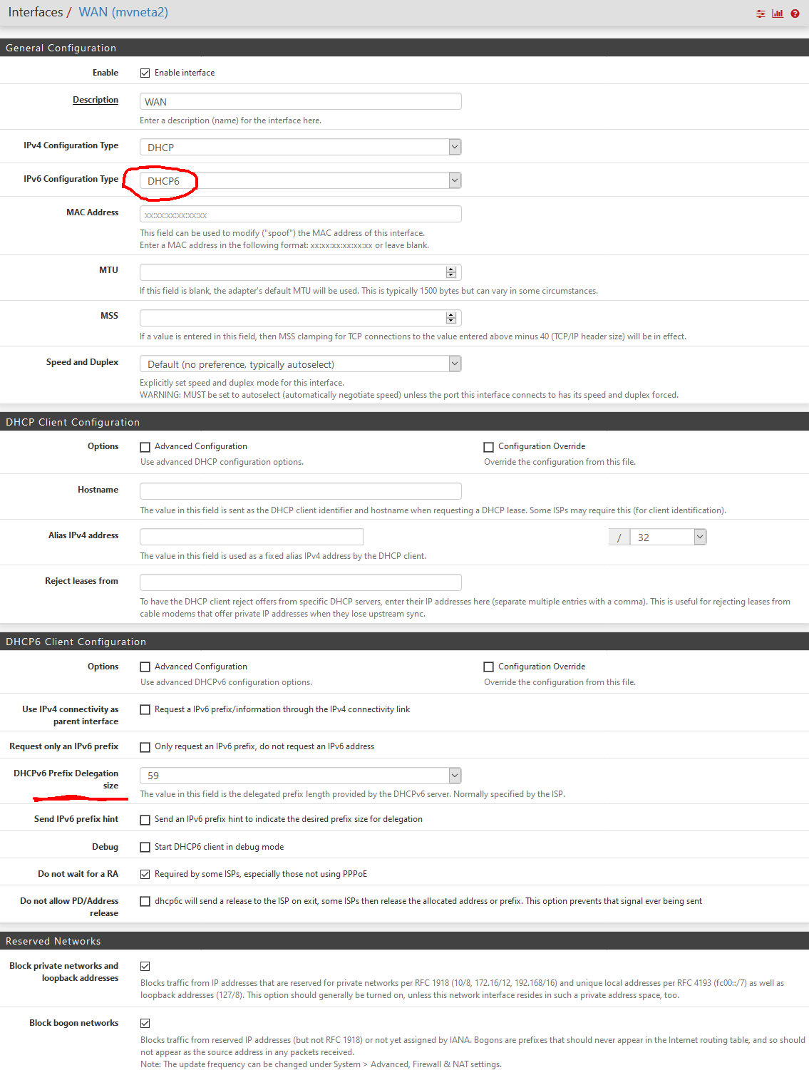 pfSense WAN Vodafone CableMax IPv6