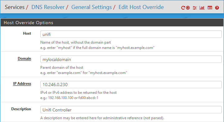 pfSense DNS Server entry for Unifi Controller